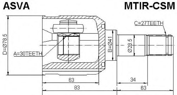 Шрус внутренний правый 30x41x27 (mitsubishi lancer cs9a 2000-2009) MTIR-CSM