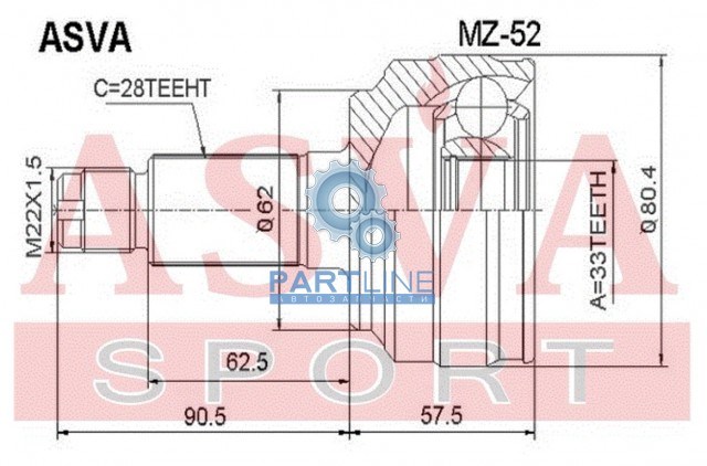Шрус наружный 33x62x28 (mazda 6 wagon gh 2007-) MZ-52