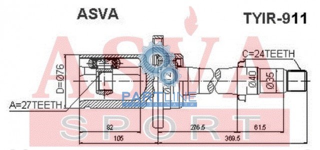 Шрус внутренний правый 24x40x24 (toyota rav4 aca3,ala3,gsa33,zsa3 2005-2012) TYIR-911