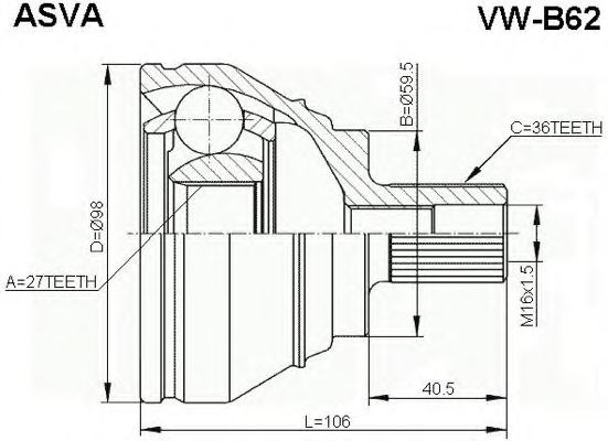 Шрус наружный 27x59,5x36 (passat b6 2005-) VW-B62
