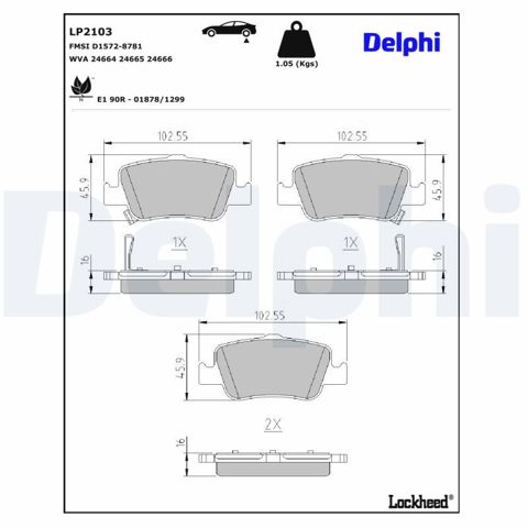 Задние дисковые колодки LP2103 DELPHI