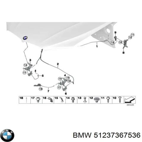 Трос открывания капота, передний 51237367536 BMW