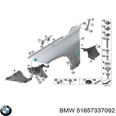 Кронштейн крепления крыла переднего правого, передний 51657337092 BMW