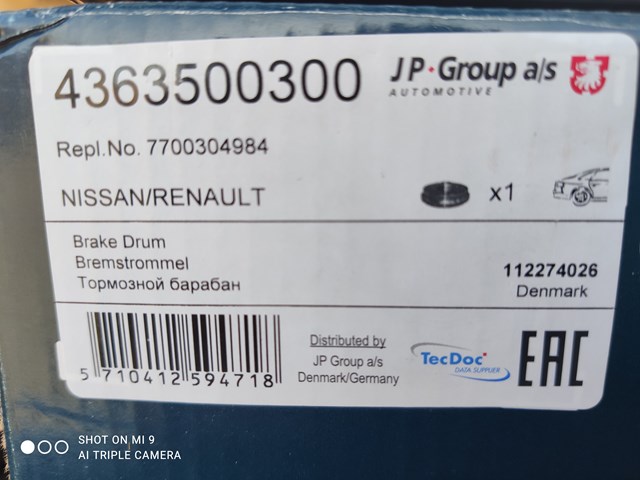 Задний барабан 4363500300 JP GROUP