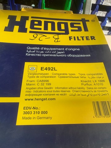 HENGST E492L Воздушный фильтр в наличии Украина