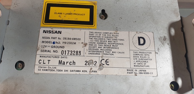 Магнитола (радио AM/FM) 281844M500 NISSAN