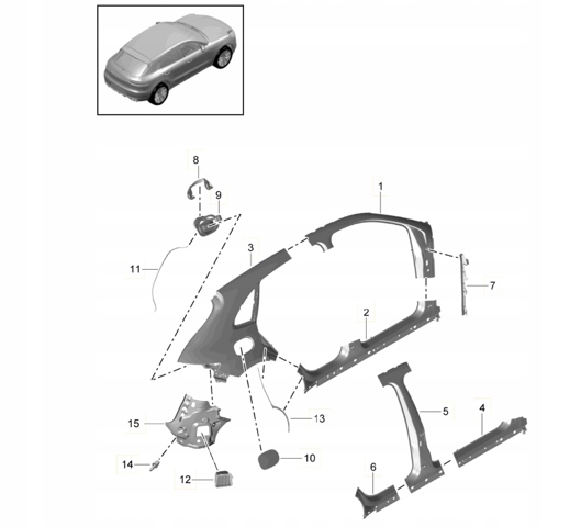 Стойка кузова передняя, правая 95B809010YGRV PORSCHE
