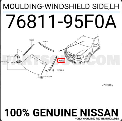 Защитная накладка переднего стекла левая 7681195F0A NISSAN