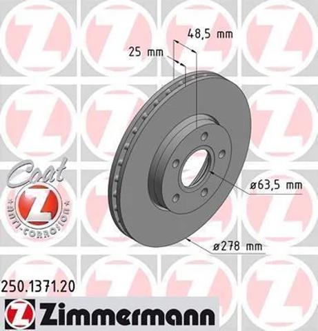 ZIMMERMANN 250137120 Диск тормозной передний в наличии Харьков