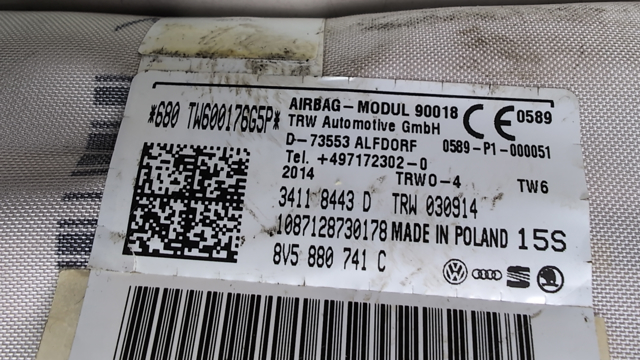 8V5880741C VAG Подушка безопасности (AIRBAG) шторка боковая левая купить в Харьков