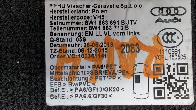 8W1863691BJTV VAG Коврик передний, комплект из 2 шт. купить в Запорожье