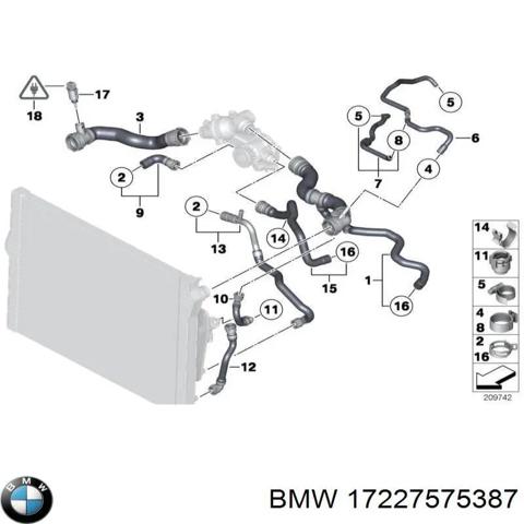 Нижний патрубок радиатора 17227575387 BMW
