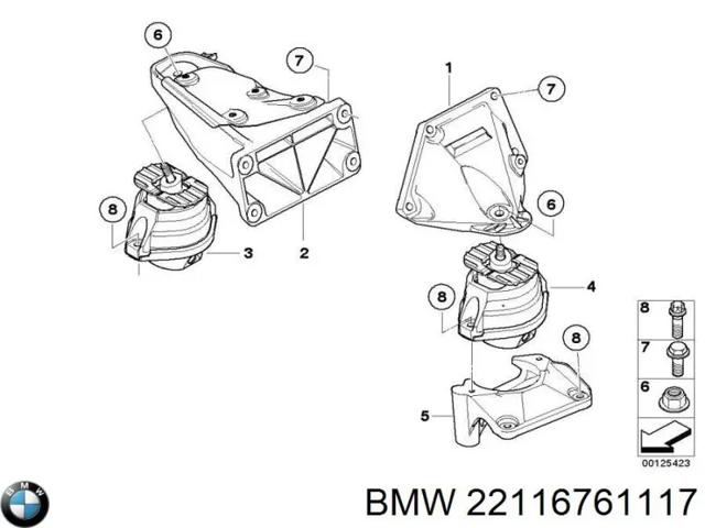 Кронштейн подушки (опоры) двигателя, левой 22116761117 BMW