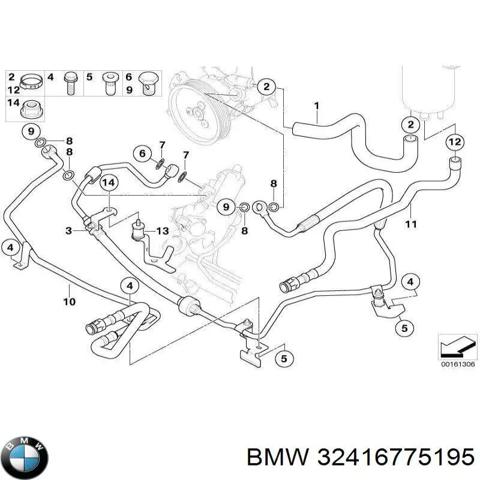 Шланг ГУР, низкого давления, от рейки/механизма к бачку 32416775195 BMW
