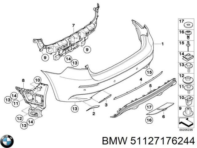 Кронштейн бампера заднего, центральный 51127176244 BMW