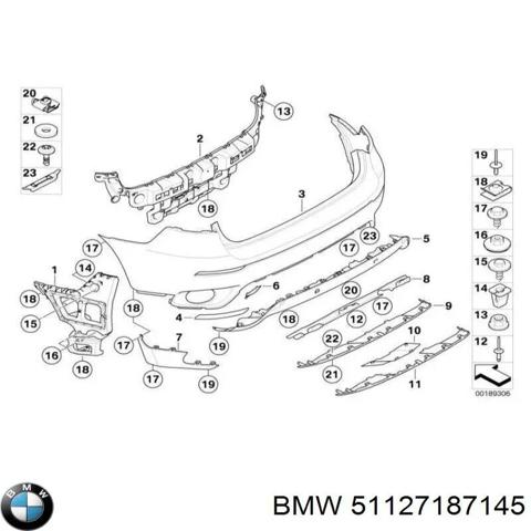 Молдинг бампера заднего, левый 51127187145 BMW