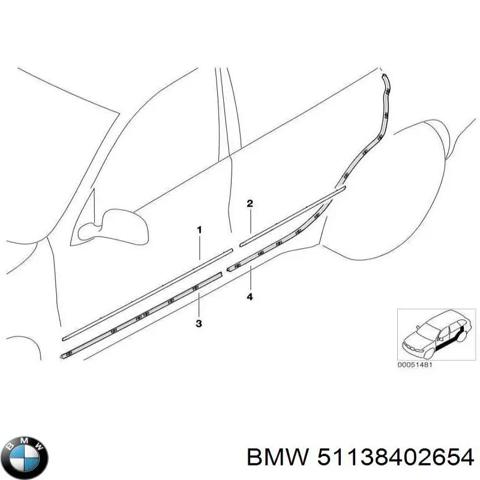 Молдинг двери задней правой 51138402654 BMW
