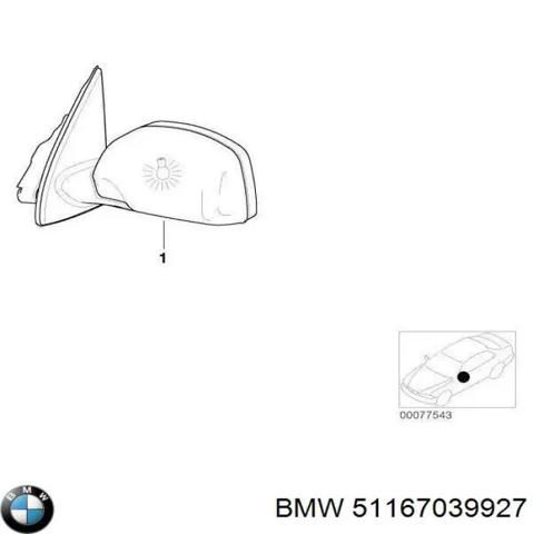 Зеркало заднего вида, левое 51167039927 BMW