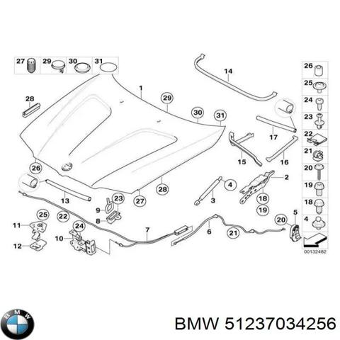 Навеска и упор капота 51237034256 BMW