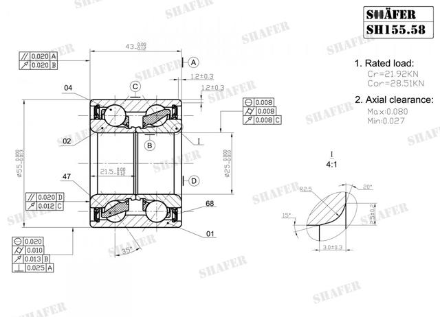 Подшипник ступицы задней SH15558 SHAFER