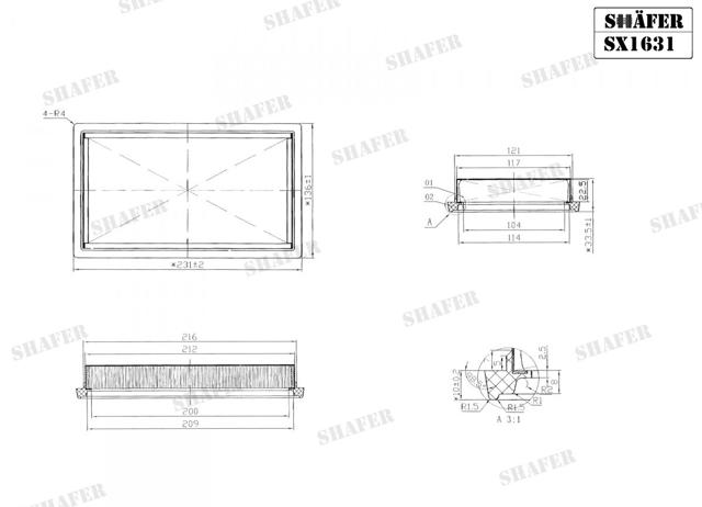Элемент воздушного фильтра SX1631 SHAFER