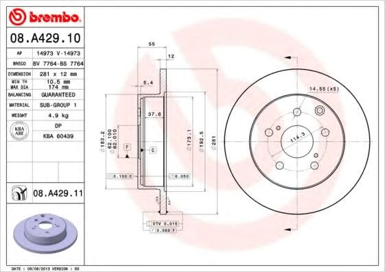 Тормозные диски 08A42911 BREMBO