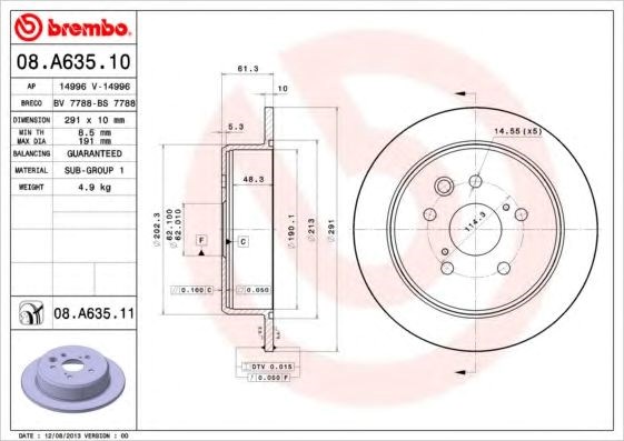 Задний тормозной диск 08A63511 BREMBO