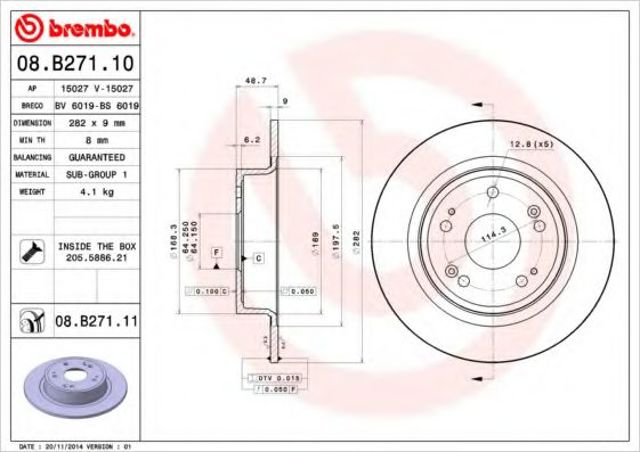 Тормозной диск 08B27110 BREMBO