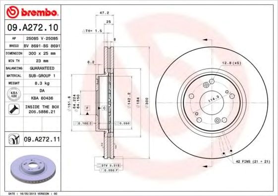 Ротор тормозной 09A27211 BREMBO