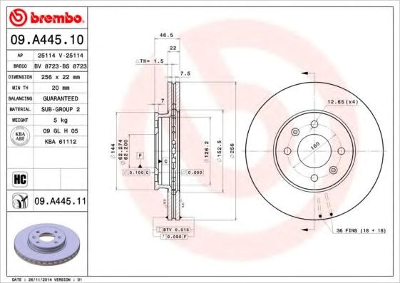 Тормоз дисковый передний 09A44511 BREMBO
