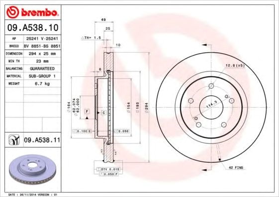 Тормоз дисковый передний 09A53810 BREMBO