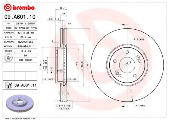 Тормоз дисковый передний 09A60110 BREMBO