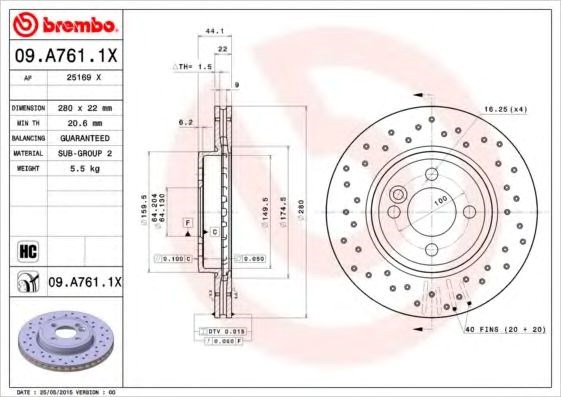 Диск тормозной передний 09A7611X BREMBO