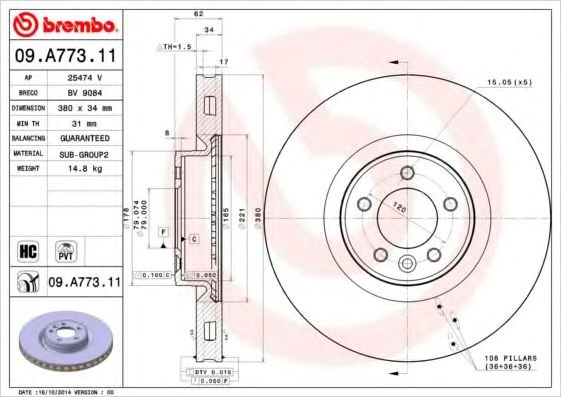 Тормоз дисковый передний 09A77311 BREMBO