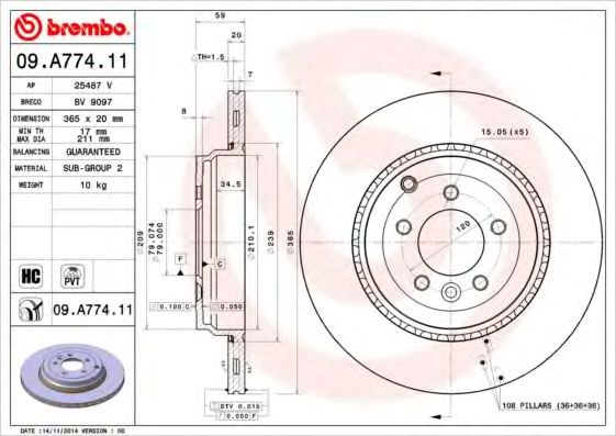Диск тормозной задний 09A77411 BREMBO