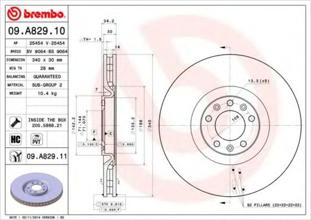 Тормоз дисковый передний 09A82911 BREMBO