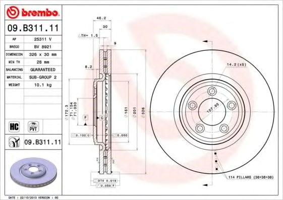 Диск тормозной передний 09B31111 BREMBO