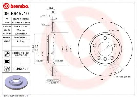 Ротор тормозной 09B64511 BREMBO