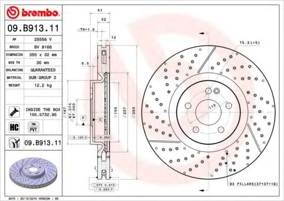 Тормоз дисковый передний 09B91311 BREMBO