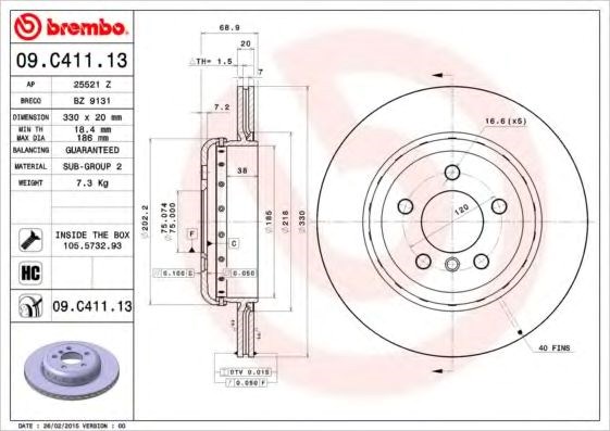 Задний дисковый тормоз 09C41113 BREMBO