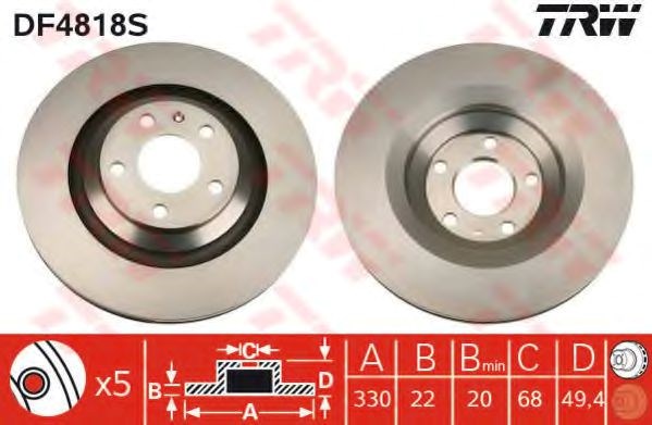 Задний дисковый тормоз DF4818S TRW