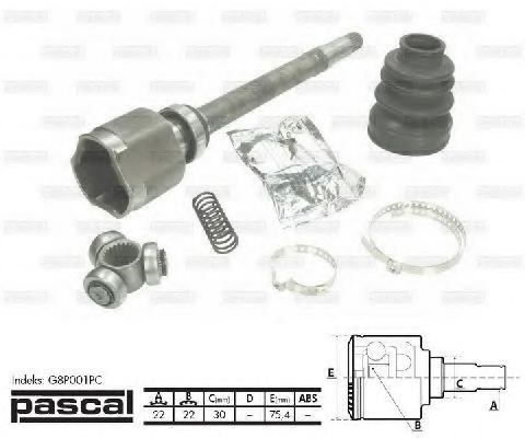 Шарнир угловых скоростей передний правый G8P001PC PASCAL