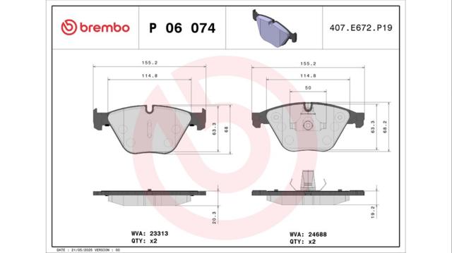 Колодки тормозные передние дисковые P06074 BREMBO