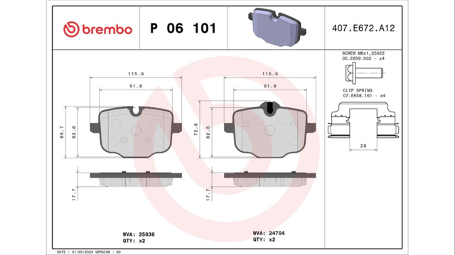 Колодки на тормоз задний дисковый P06101 BREMBO