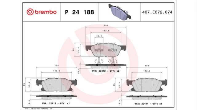 Колодки тормозные передние дисковые P24188 BREMBO