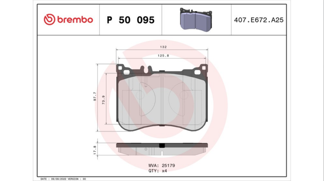 Колодки тормозные дисковые комплект P50095 BREMBO