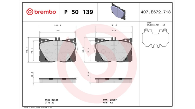 Колодки тормозные передние дисковые P50139 BREMBO