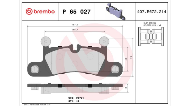 Колодки на тормоз задний дисковый P65027 BREMBO