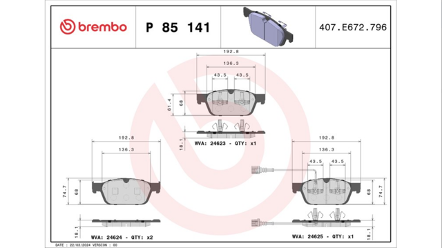 Колодки P85141 BREMBO