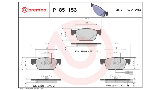 Тормозные колодки P85153 BREMBO